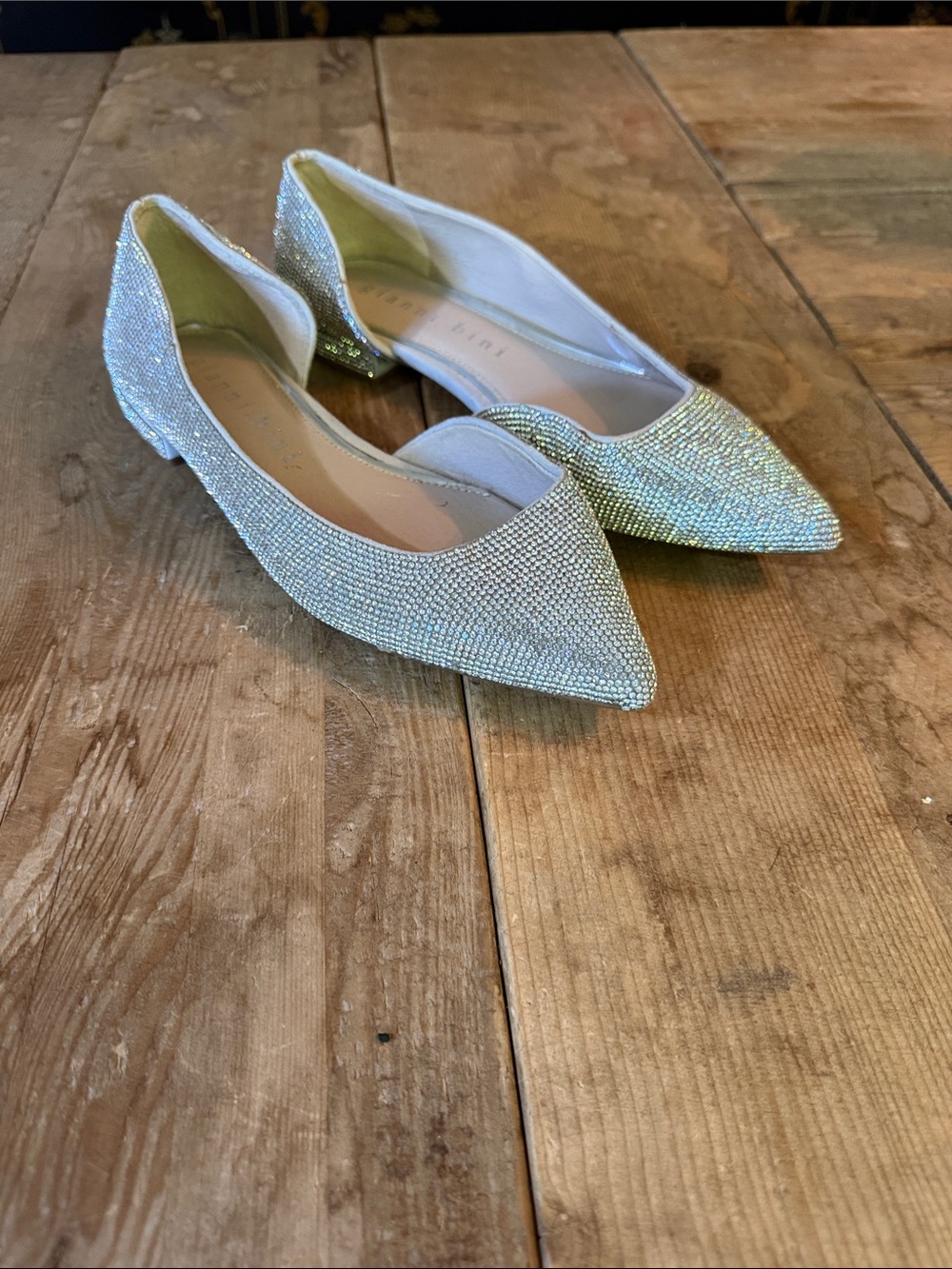 Gianni Bini Silver Crystal Pointed Toe Flats